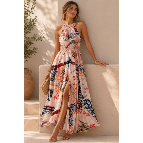 Abel The Label Dresses & Skirts - Abel The Label Anthropologie Midi Dress Sz M Halter Boho Smocked Resort Vacation